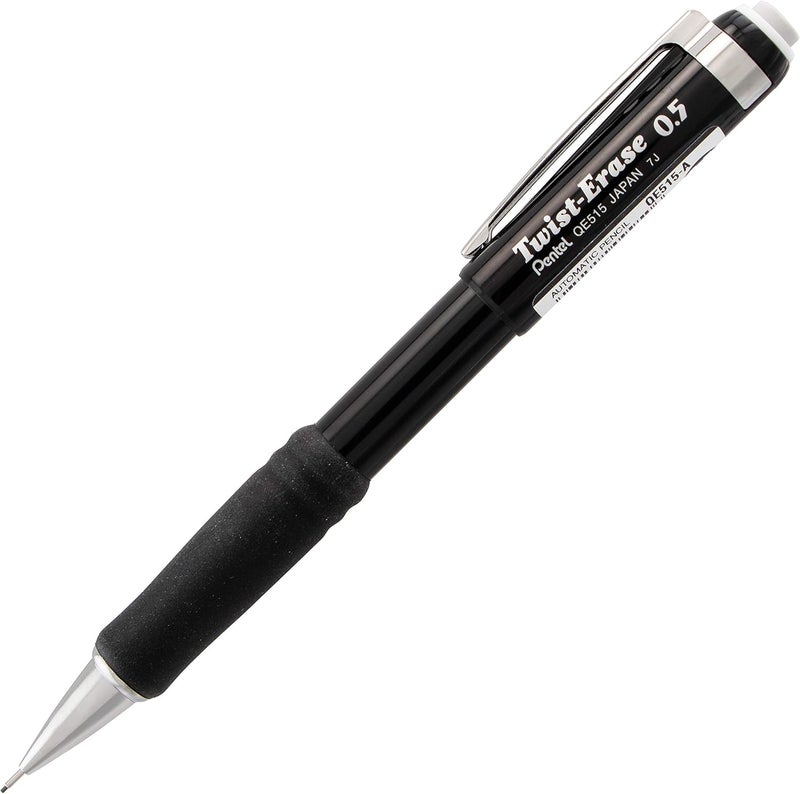 Pentel Twist-Erase III Mechanical Pencil, (0.5mm), Fine Line, Black Barrel, Pack of 4 (QE515BP4A) - Image 1